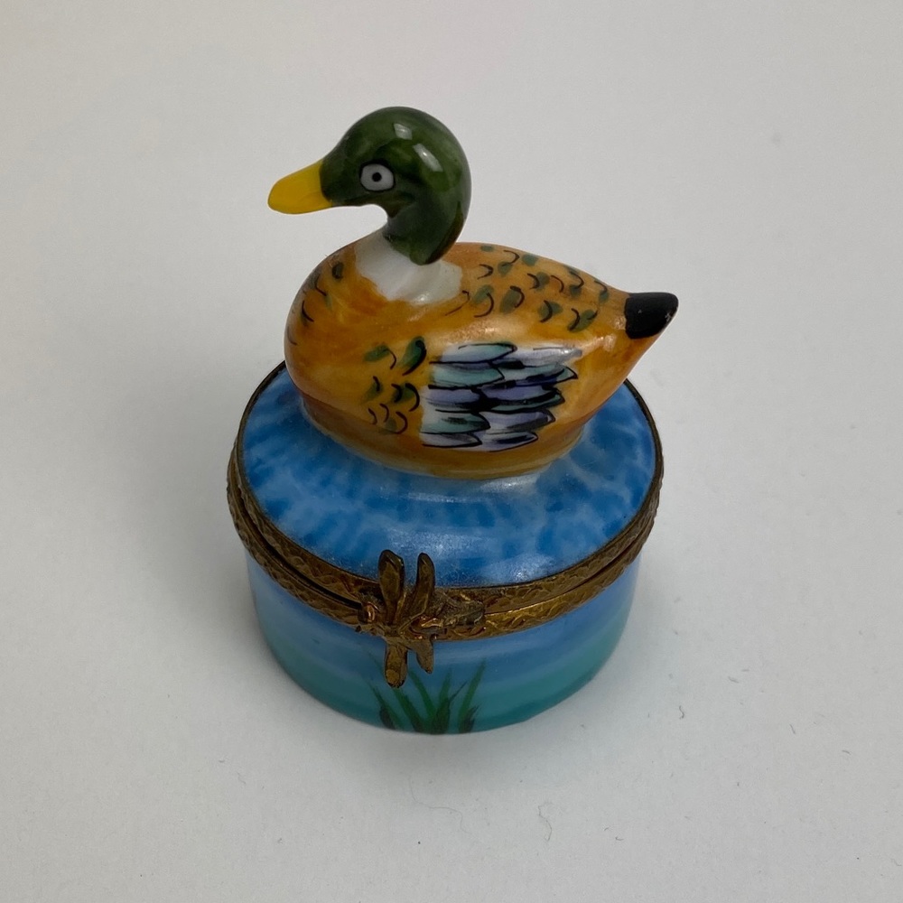 GUC LIMOGES FRANCE MALLARD TRINKET BOX PEINT MAIN - Picture 1 of 6